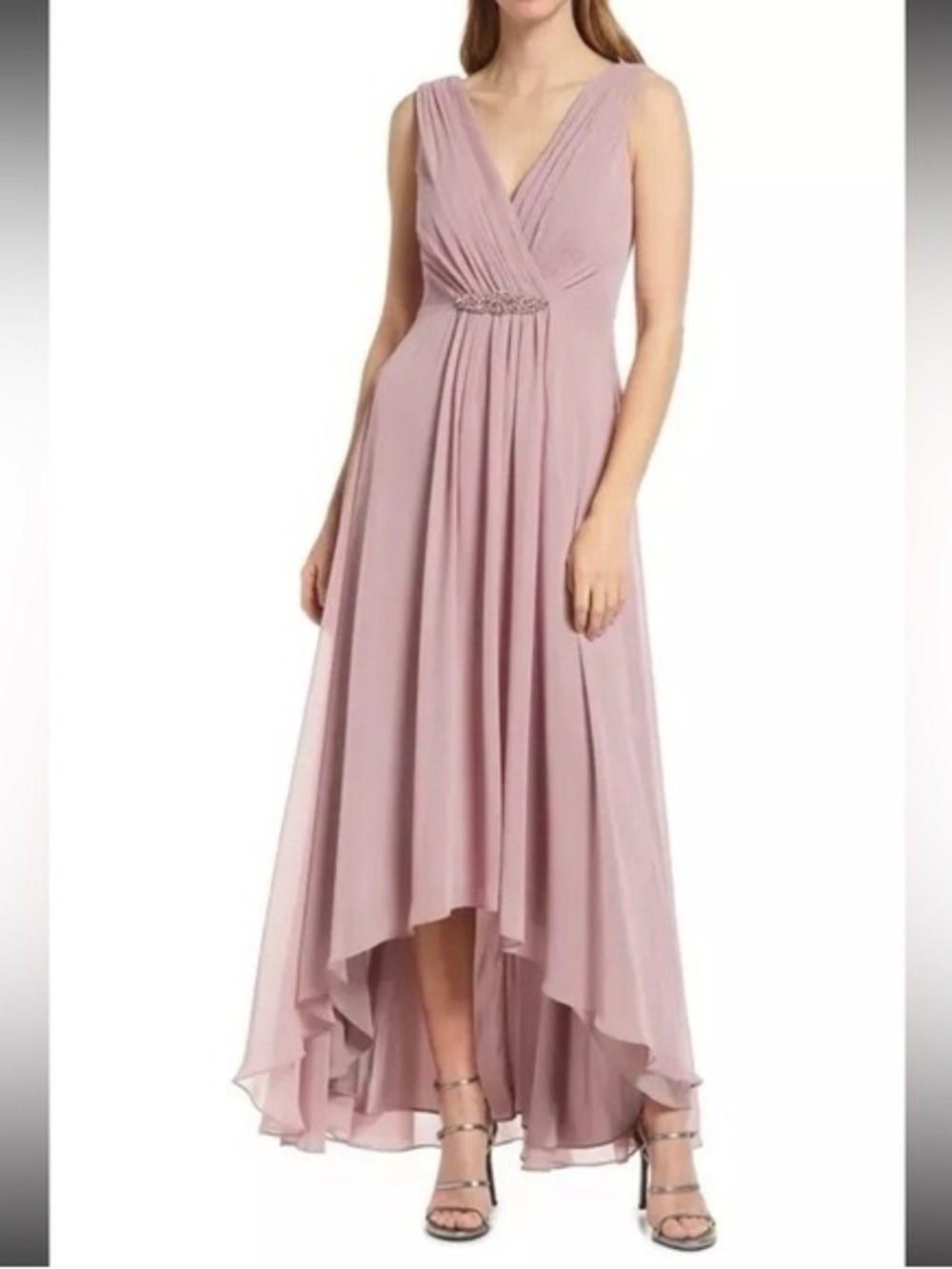 Eliza J Dusty Rose Sleeveless V-Neck High-Low Gown